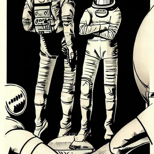 Prompt: astronaut suit concept art, realistic, by wally wood