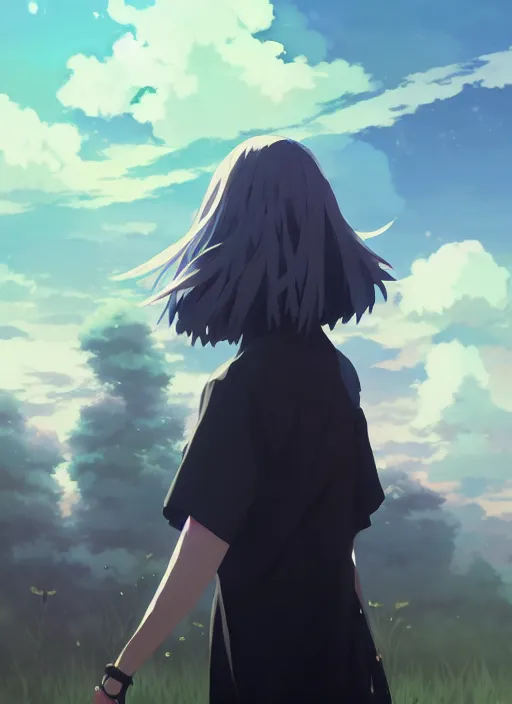 Image similar to portrait of undertaker wwe, cloudy sky background lush landscape illustration concept art anime key visual trending pixiv fanbox by wlop and greg rutkowski and makoto shinkai and studio ghibli