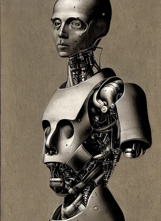 Prompt: a portrait of a cyborg by Petrus Christus, renaissance style