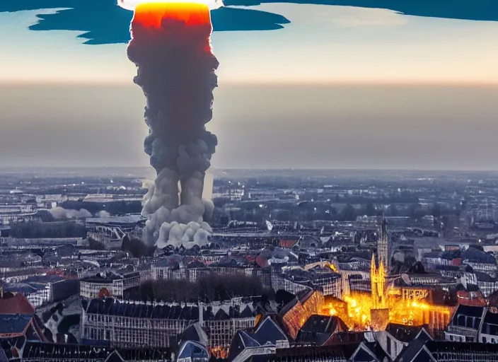 Image similar to nuclear mushroom cloud over brussels, 8 k