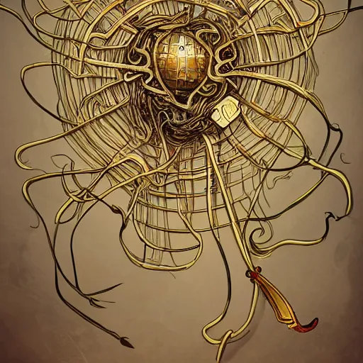 Image similar to flying spaghetti monster with the pope, artstation, fantasy