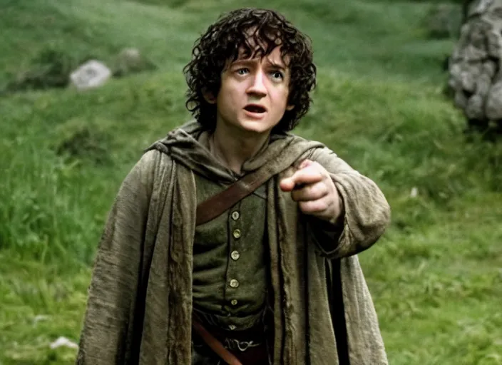 Image similar to film still of bernie sanders as frodo in lord of the rings movie, 8 k