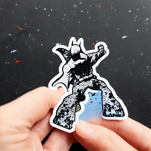 Image similar to die cut sticker, batman breakdancing in techwear splatter paint