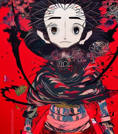 Image similar to Kimetsu no Yaiba by Alex Pardee and Nekro and Petros Afshar, and James McDermott,unstirred paint, vivid color, cgsociety 4K