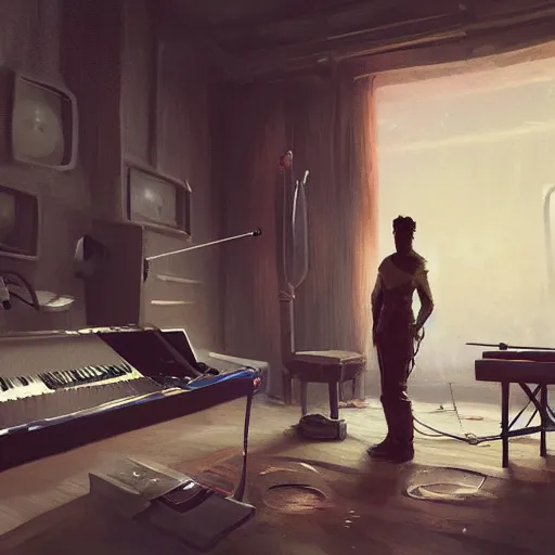 Prompt: A Nordic recording a disc in the music studio, Greg rutkowski, Trending artstation , Detailed, cinematographic