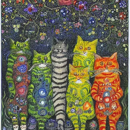 Prompt: a necromancer cat, louis wain, fantasy art