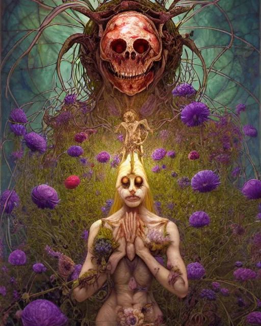 Prompt: the platonic ideal of flowers, rotting, insects and praying of cletus kasady carnage davinci dementor wild hunt chtulu mandelbulb mandala ponyo dinotopia the witcher, d & d, fantasy, ego death, decay, dmt, psilocybin, concept art by randy vargas and greg rutkowski and ruan jia and alphonse mucha