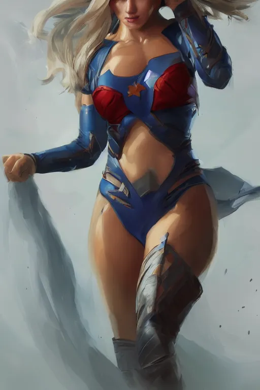 Image similar to three quarters portrait pose of a beautiful woman,super hero costume,super powers,heroic pose,highly detailed, digital painting, artstation,illustration, art by Stanley Lau