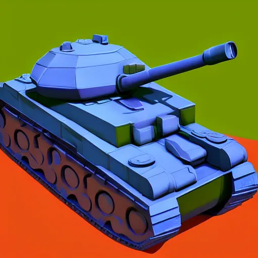 Image similar to chubby cute mobile game tank, 1 0 0 mm, 3 d render, isometric, diorama, blue background,