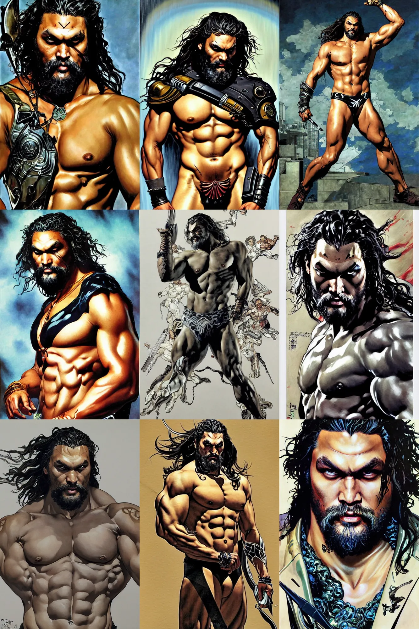 Prompt: jason momoa, painting by j. c. leyendecker, yoji shinkawa, katayama bokuyo