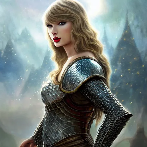 Image similar to the picture of taylor swift in a knight armor, epic fantasy art, mystical, mystic atmosphere, mythology, photo realistic, high detail, ultra realistic, hyper realistic, high definiton, 4 k uhd,