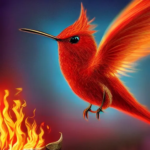 Prompt: a cute adorable small flaming mythical red hummingfirebird reading in a spectacularly beautiful library #epic-render-digital-artwork #masterpiece #movie @rayracing-realism-particle-effects