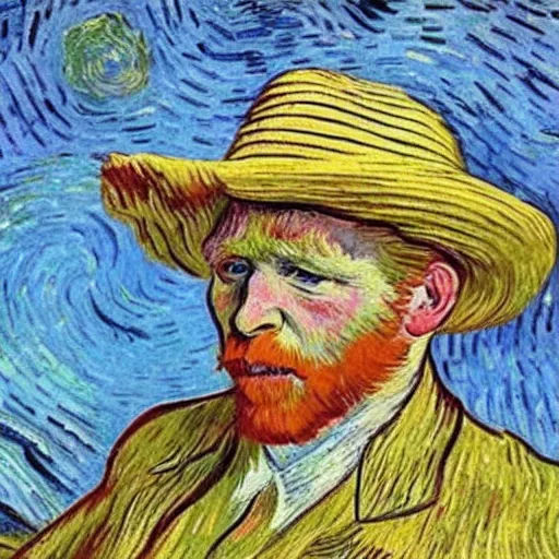 Image similar to a portrait of boris johnson earing a straw hat in a scenic environment by van gogh