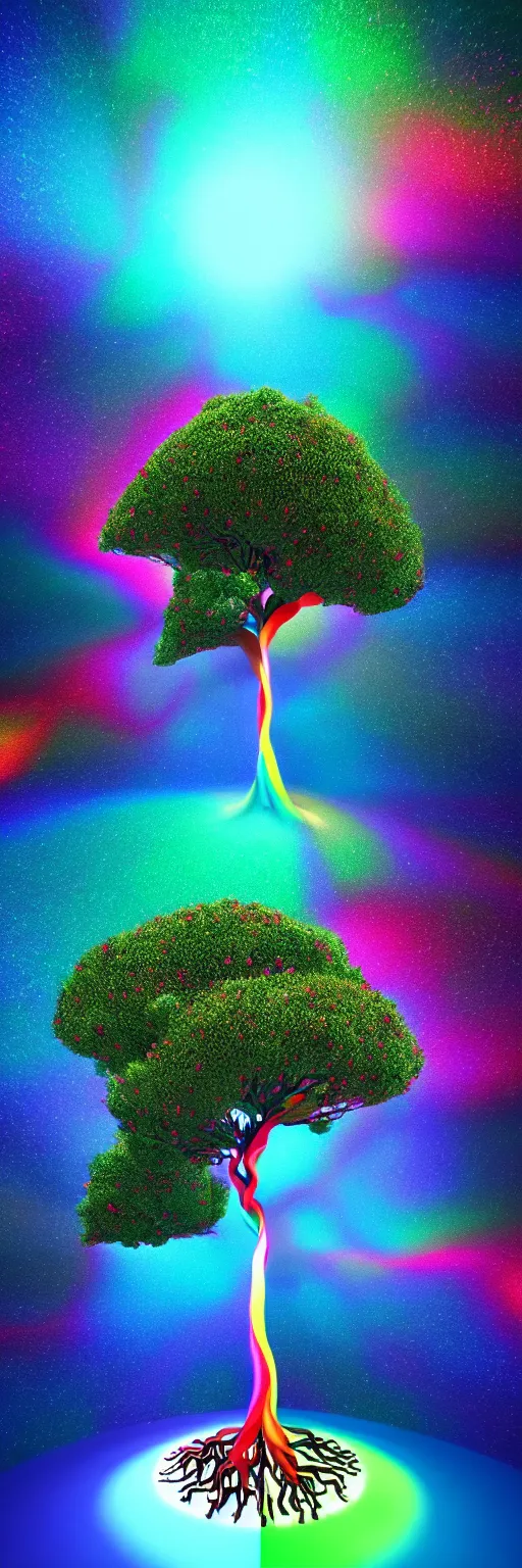 Prompt: the tree of life and the tree of knowledge twisting around each other : : growing through the universe, cosmic scale, vibrant color, octane render, unreal 3 d, raytracing, volumetric light, 8 k