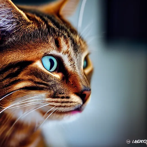 Image similar to Cat vibing to the 90s, 40nm lens, shallow depth of field, split lighting