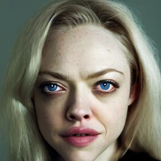 Image similar to photo of amanda seyfried, full platinum blond, pale skin, freckle, by annie leibovitz, realistic, high detail, high quality, trending on pinteresst