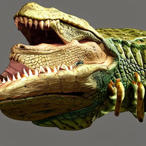 Image similar to crocodile crocodile dressed as a surgeon operating on a patient, fluorescent lightning, unreal engine 5