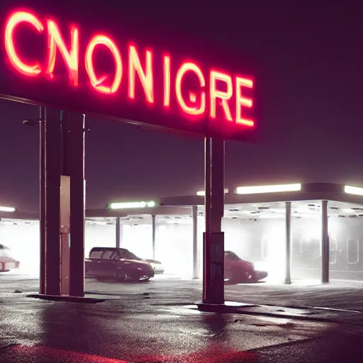 Night scene of a convenience store and open car window on Craiyon