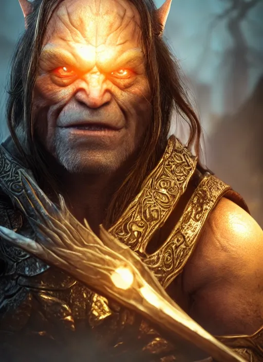 Image similar to little orc, ultra detailed fantasy, elden ring, realistic, dnd character portrait, full body, dnd, rpg, lotr game design fanart by concept art, behance hd, artstation, deviantart, global illumination radiating a glowing aura global illumination ray tracing hdr render in unreal engine 5