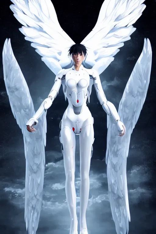 Image similar to white arc-angel with mystic robotic wings,akira, ghost in the shell, ultra detailed, digital art, 8k ,character ,realistic, portrait, hyperrealistic