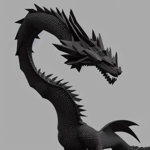 Prompt: dragon figurine, origami, low poly, 3d render, up close, intricate details, folds, 8k