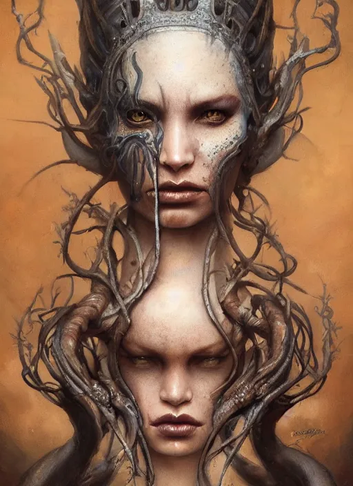 Image similar to a detailed facial portrait of the queen of blades, a beautiful face, mutation, by tom bagshaw, by dorian cleavenger, zdzisław beksinski, bastien lecouffe - deharme trending on artstation