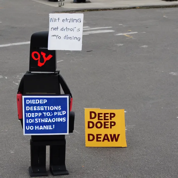 Image similar to a robot holding a sign that reads deep learning