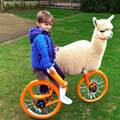 Prompt: a childrens drawing of an alpaca on an unicycle