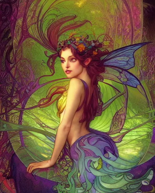 Image similar to a beautiful fairy in a morning dreamland, coherent design, symmetrical, vivid color, complementary color, golden ratio, detailed, sharp lines, intricate, rainbowshift, by james gurney, by brian froud, by peter mohrbacher, by alphonse mucha, by maxfield parrish, by karol bak, waterhouse, deviantart, octane render