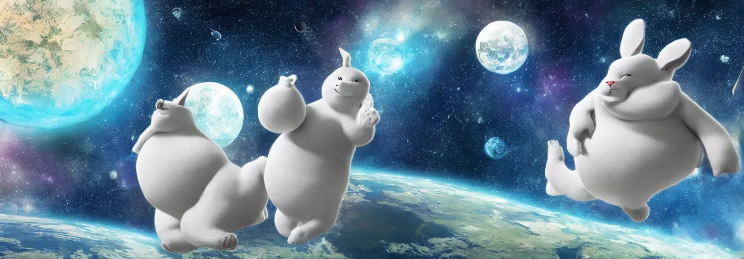 Image similar to photo of big chungus floating in space