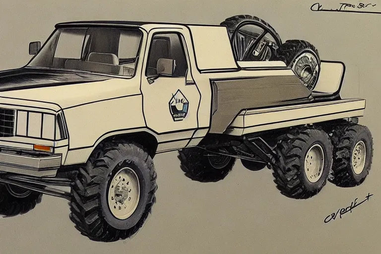 Prompt: 1980's cheverlot truck concept art, 4k