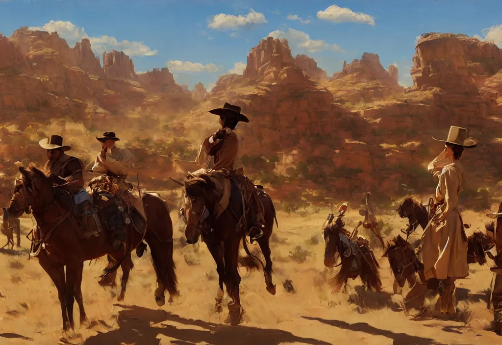 Prompt: greg manchess painting of a wild west town landscape with no person nor horse in the painting only buildings in the year 1 8 5 0, painting, trending on artstation, by huang guangjian and gil elvgren and sachin teng