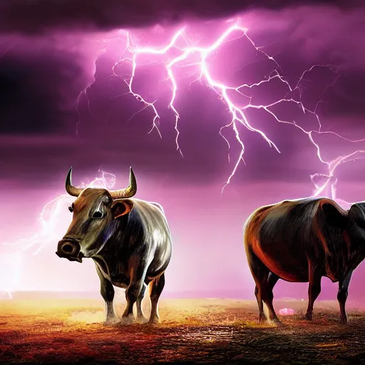 Image similar to bull volume sky concept art pink hyper realistic epic cinematic lightning