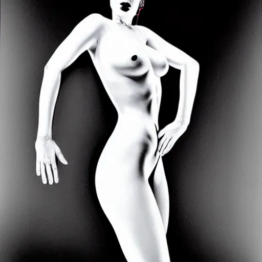 Image similar to supermodel jennifer lawrence as the bride of frankenstein, hajime sorayama, relistic, fashion pohotography