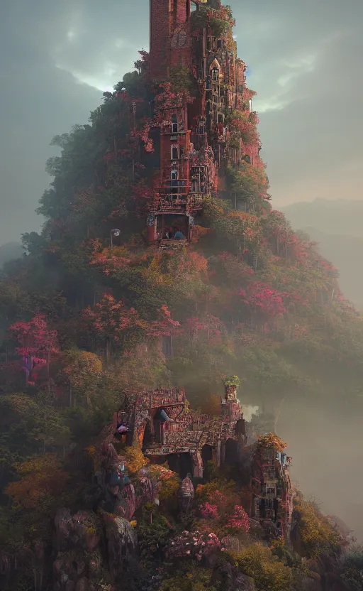 Image similar to a brick wizard tower on a hill, magical, mystical. intricate artwork by Tooth Wu and wlop and beeple. octane render, hyper realism, 8k