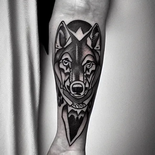 Prompt: tattoo of a wolf pawprint with tribal border