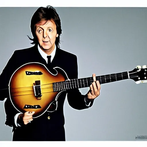 Prompt: Paul McCartney playing a Beatle guitar, 8k, high definition, highly detailed, photo-realistic