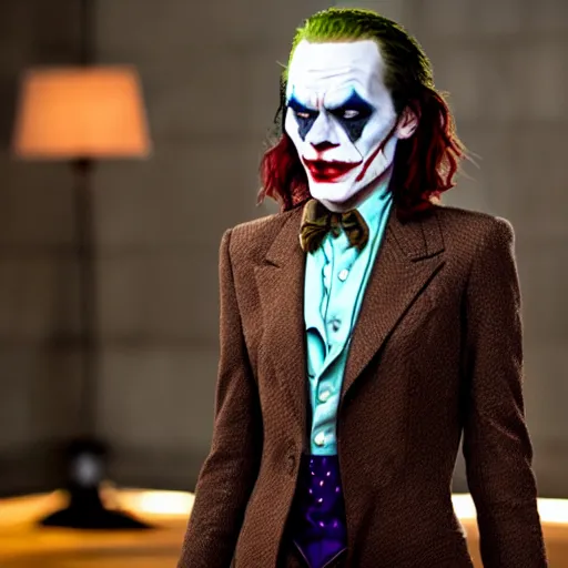 Prompt: awe inspiring image of Emma Stone playing The Joker looking beautiful 8k hdr