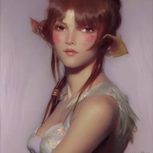 Image similar to a high fashion studio portrait of a cute anime girl, painting by gaston bussiere, craig mullins, j. c. leyendecker