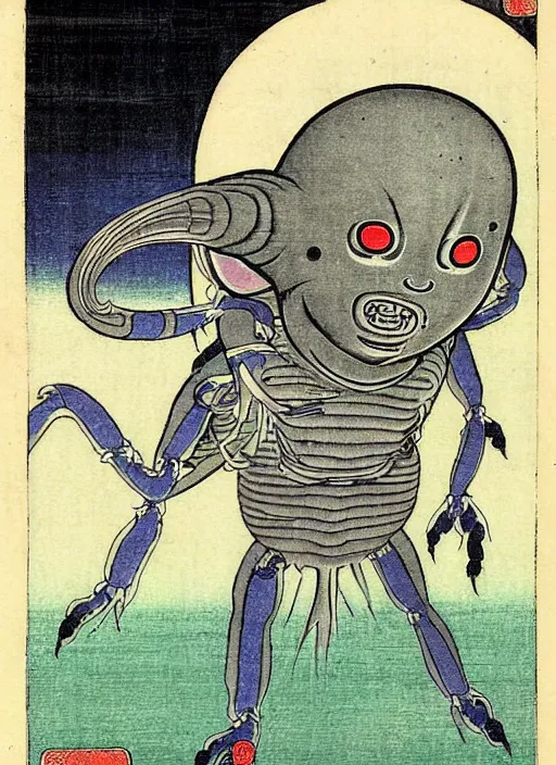 Prompt: a roswell grey alien as a yokai illustrated by kawanabe kyosai and toriyama sekien