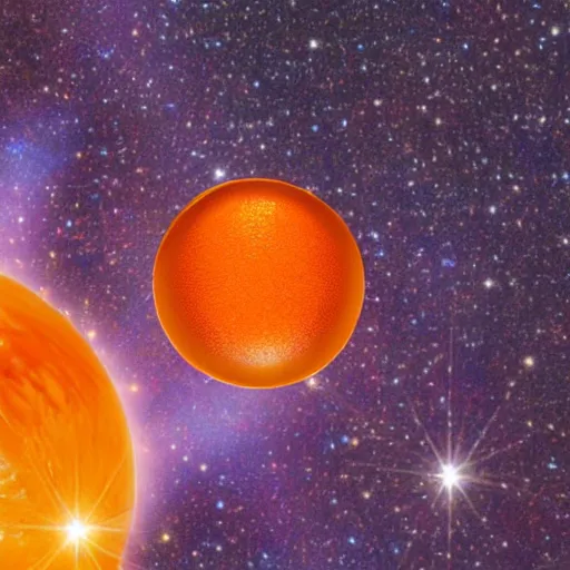 Prompt: sunkist gems float in outer space in orbit around alpha centuri.