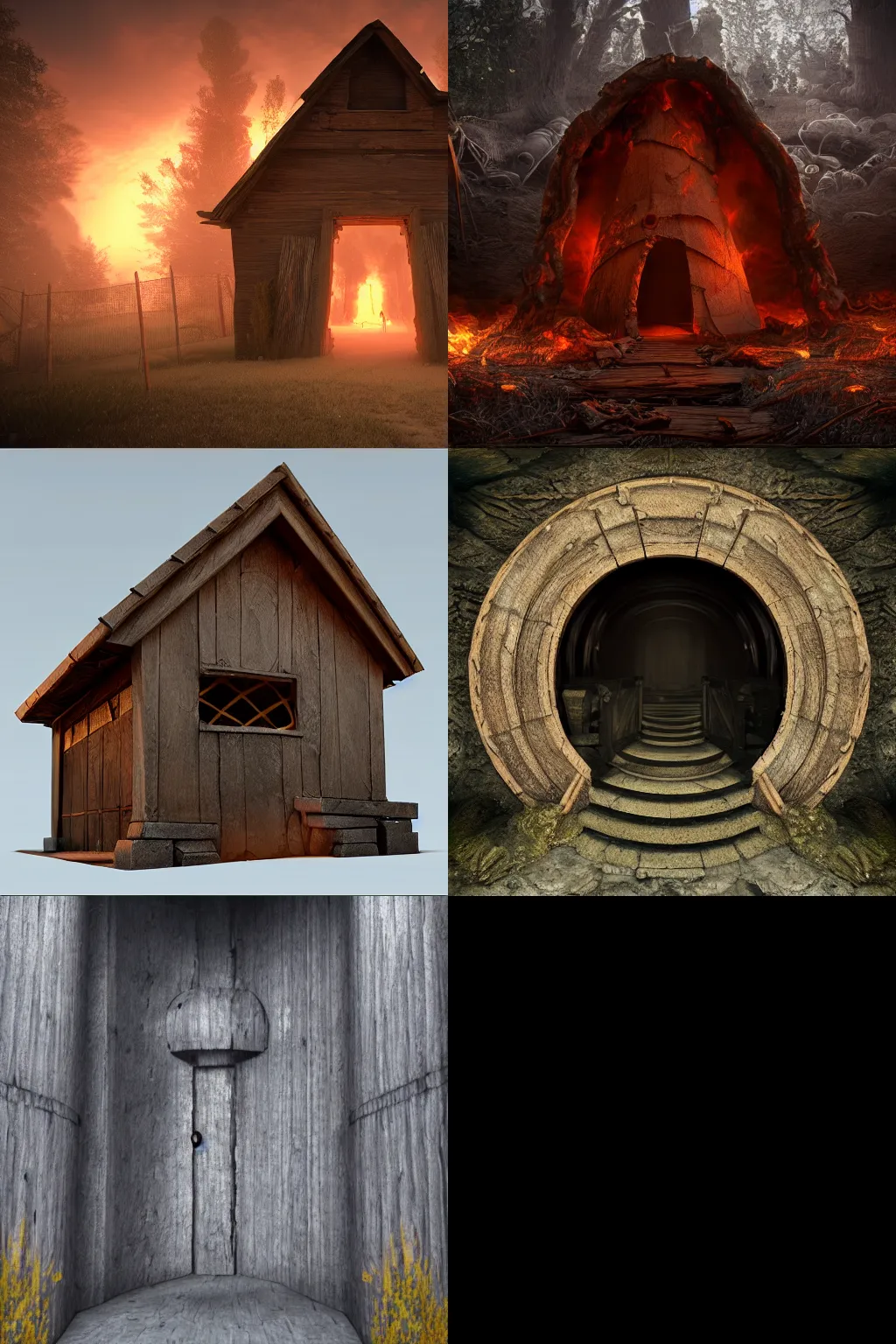 Prompt: Portal to hell, award winning photography, highly detailed, detailed vfx, raytracing, wooden house