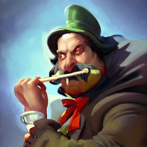 Prompt: greg manchess portrait painting of waterpipe smoking caterpillar from alice in wonderland as overwatch character, wacky, medium shot, asymmetrical, profile picture, organic painting, sunny day, matte painting, bold shapes, hard edges, street art, trending on artstation, by huang guangjian and gil elvgren and jesper ejsing