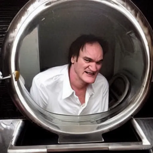 Image similar to quentin tarantino trapped inside a pizza oven