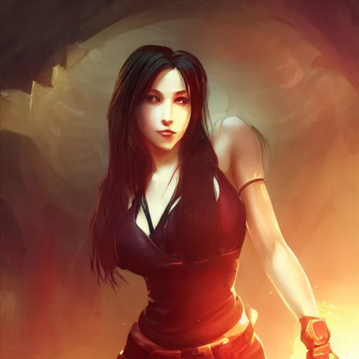 Image similar to charismatic seductive tifa lockhart portrait, atmospheric lighting, painted, intricate, volumetric lighting, beautiful, golden hour, sharp focus, ultra detailed, by leesha hannigan, ross tran, thierry doizon, kai carpenter, ignacio fernandez rios