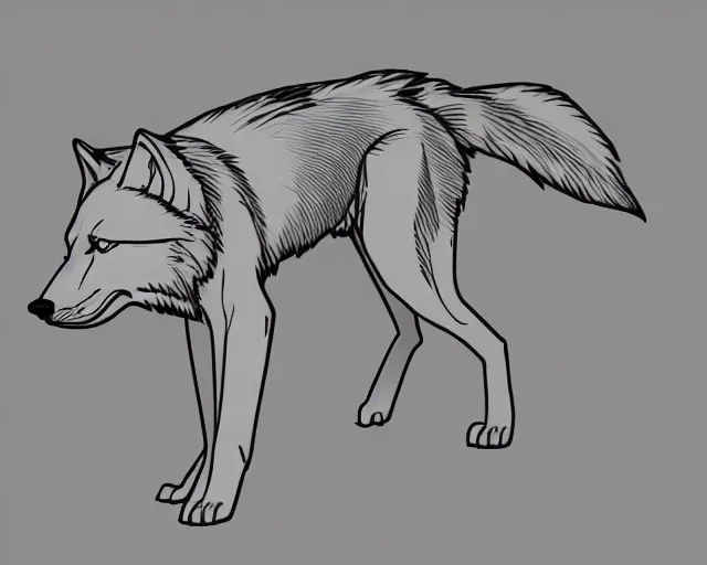 Prompt: professional digital art of a full-body outline of a wolf, proportional, very simple, no color, high quality, HD, 8K,