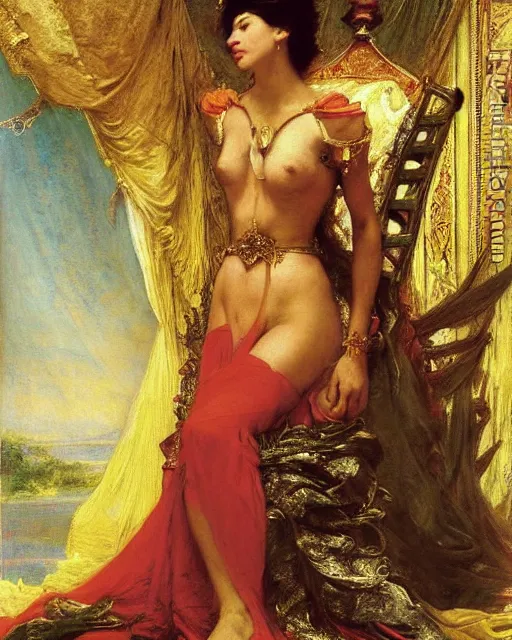 Image similar to an illustration of a queen on a throne at night by frederick arthur bridgman, by georgia o keeffe, by gustave moreau, by bouguereau, realistic, detailed, oil painting, 1 9 th