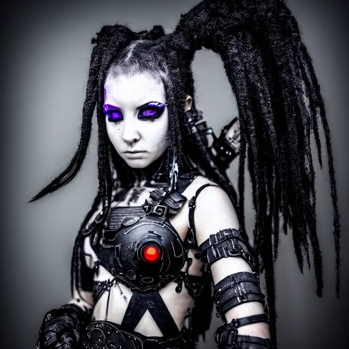 Image similar to photo of a real - life beautiful cybergoth warrior, 8 k, hdr, smooth, sharp focus, high resolution, award - winning photo