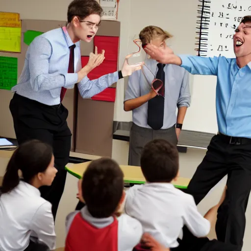 Prompt: mathnasium teacher yelling at students, red faced