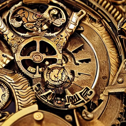 Image similar to A steampunk roaring tiger made from ornate engraved full plate armor and watch gears and several jewels, macro shot by Justin Gerard, unreal engine, detailed, intricate, physically based rendering